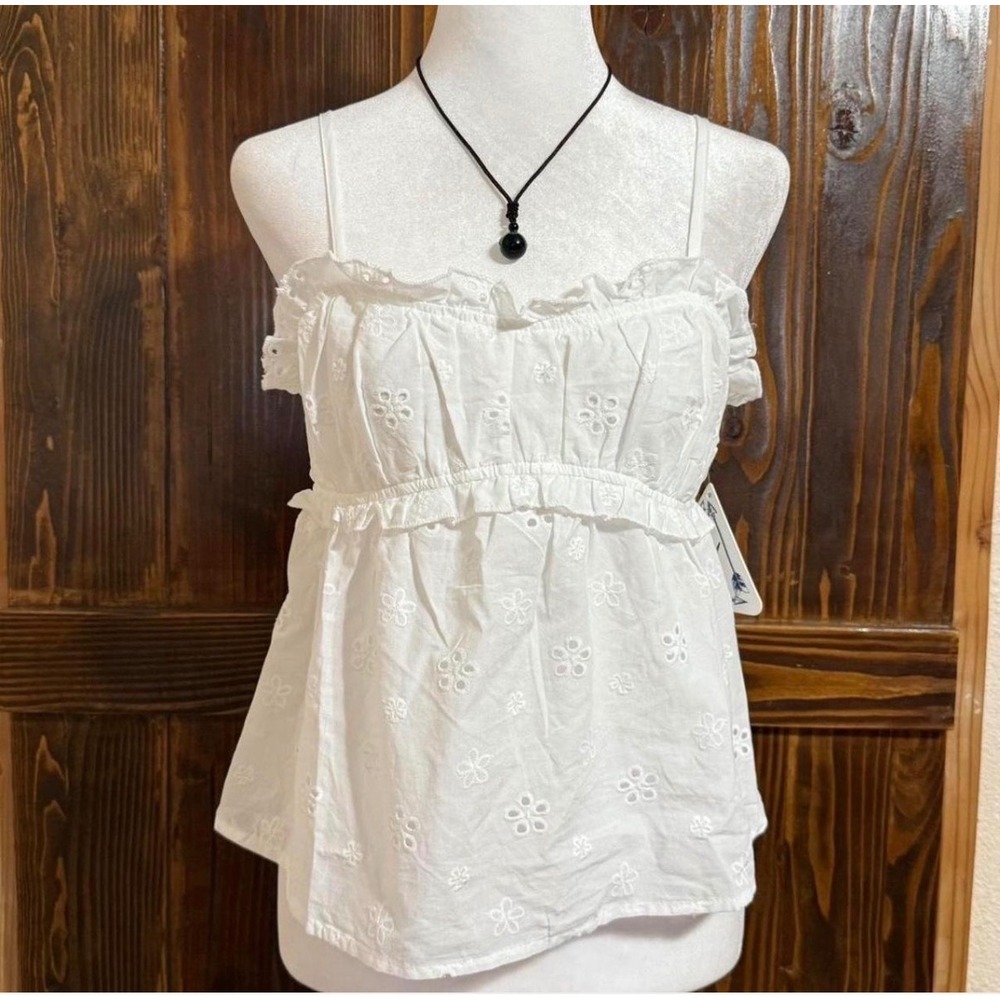 Wild‎ Love Eyelet Babydoll Camisole Top Women Medium White Smocked Babydoll Boho